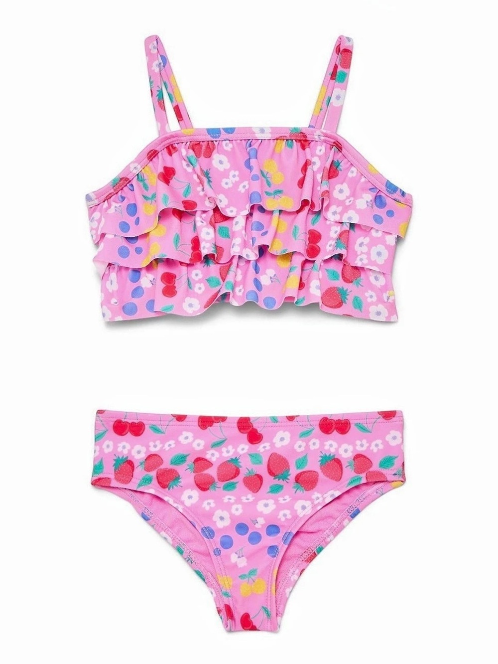 Wonder Nation Toddler Girl Ruffle Bikini Swimsuit Set Pink & Blue 4T